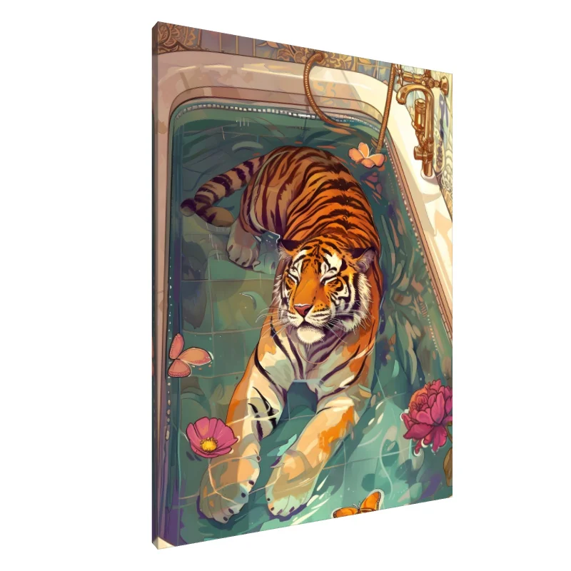 Tablou Canvas: Baie cu Tigru Liniștit