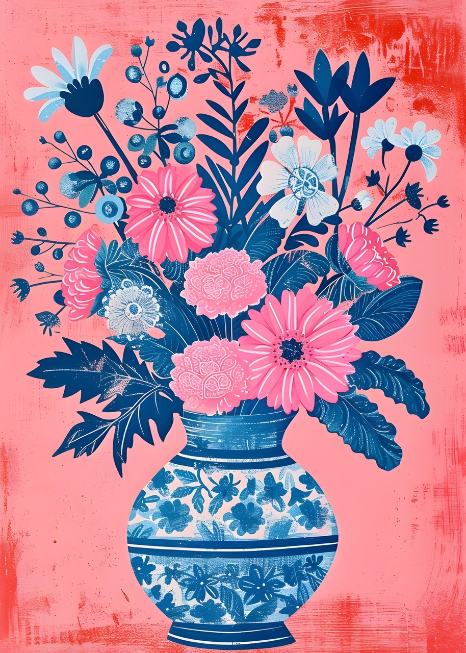 Tablou Canvas: Flori în albastru și roz - Thumbnail 2