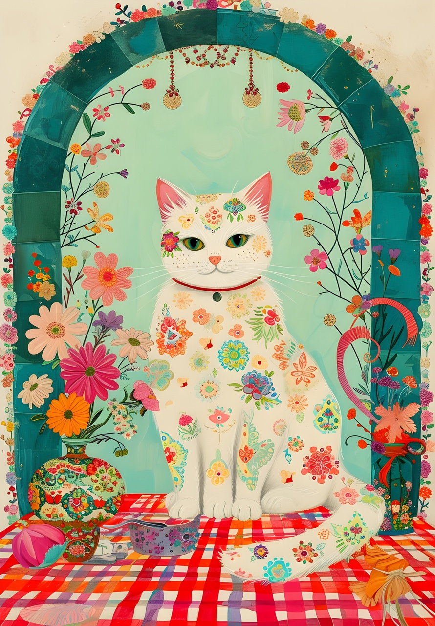 Tablou Canvas: Fantezie Florală Felină - Thumbnail 2