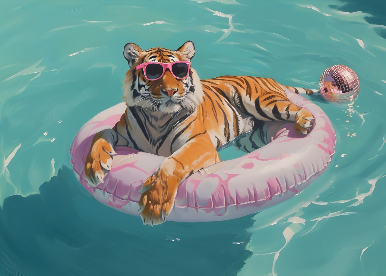 Tablou Canvas: Panthera de la piscină: Vibrații relaxante - Thumbnail 2