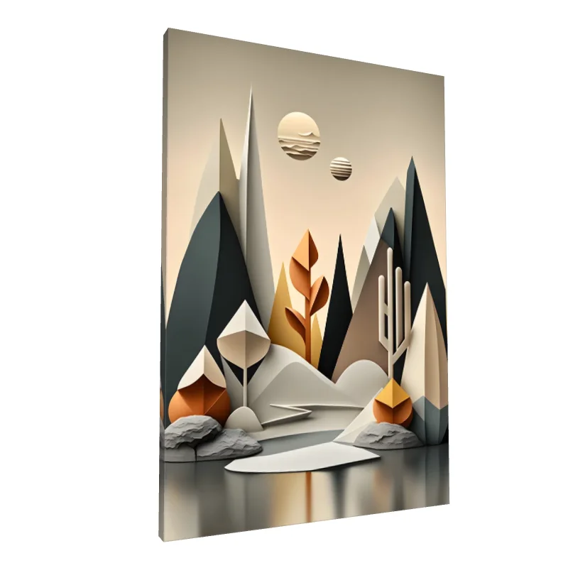 Tablou canvas: Peisaj Geometric cu Elemente Naturale - Image 1