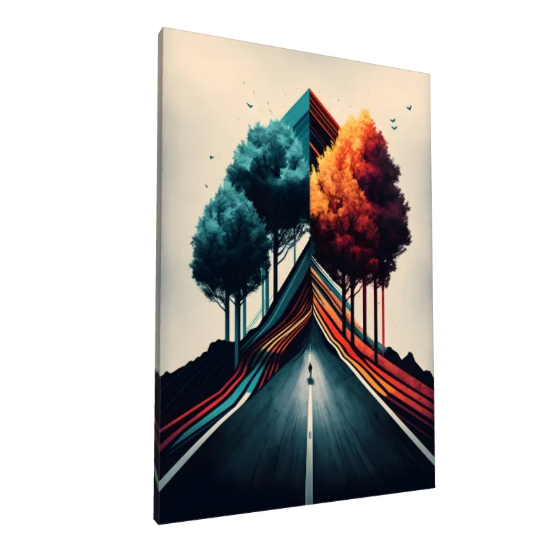 Tablou canvas: Drum în Pădure Colorată și Abstracție