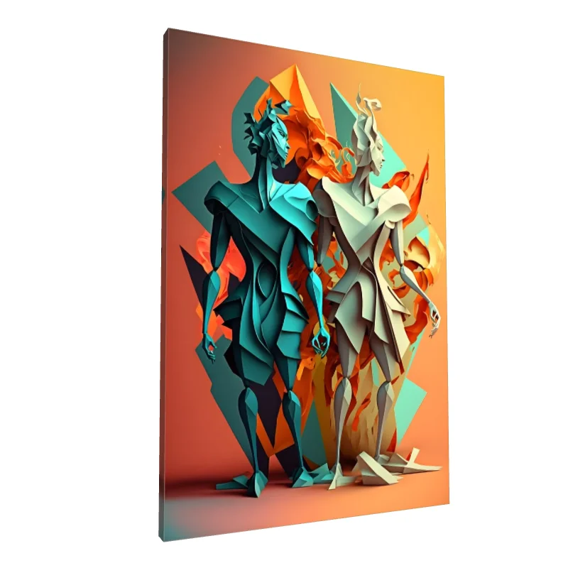 Tablou canvas: Figuri Abstracte în Tonuri de Albastru și Portocaliu - Image 1