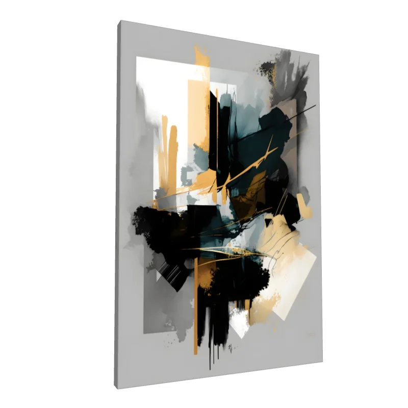Tablou canvas: Compoziție Abstractă în Tonuri de Negru și Auriu - Image 1