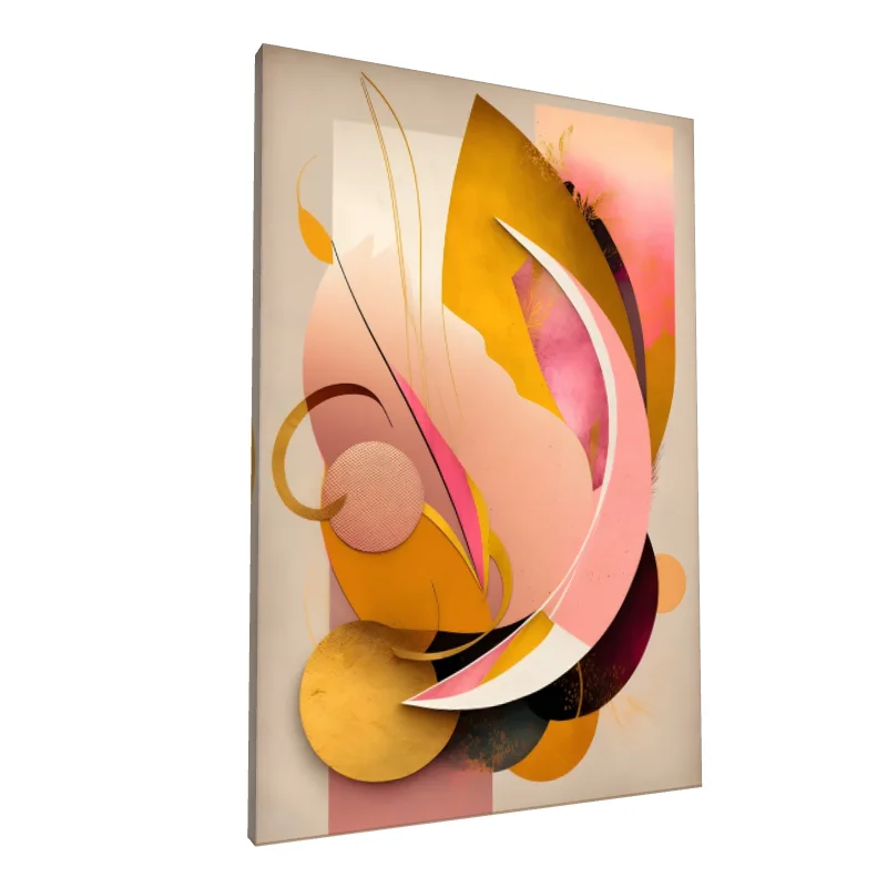 Tablou canvas: Compoziție Geometrică în Tenta Roz și Auriu