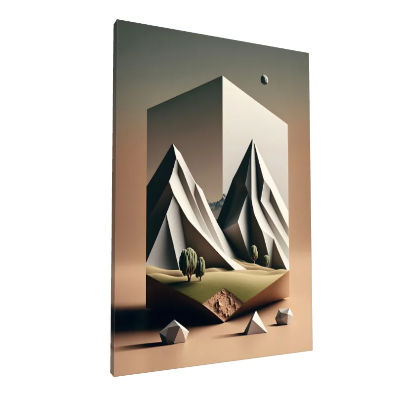Tablou canvas: Peisaj Abstract 3D cu Munți și Copaci - Image 1