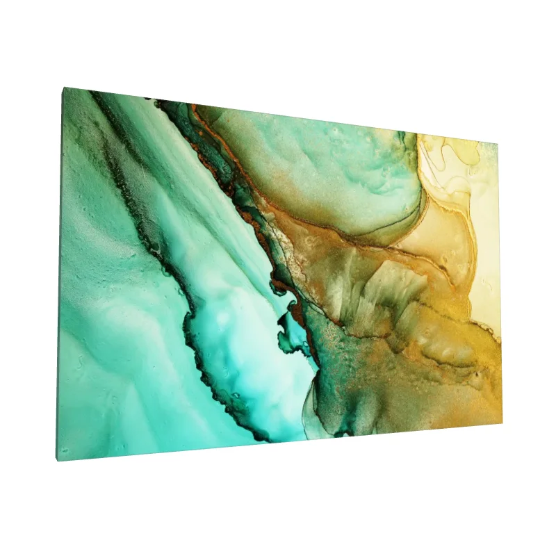 Tablou canvas: Compoziție Abstractă în Tonuri de Turcoaz și Auriu
