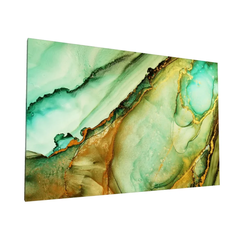 Tablou canvas: Compoziție Fluidă în Tonuri de Verde și Aur - Image 1