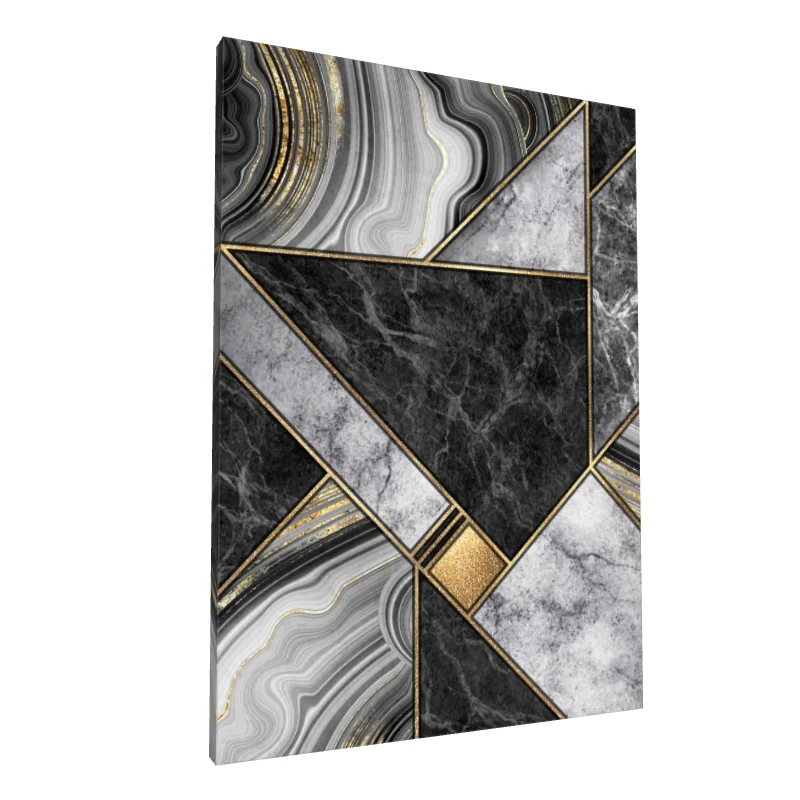 Tablou canvas: Geometrie Abstractă în Tonuri de Gri și Auriu