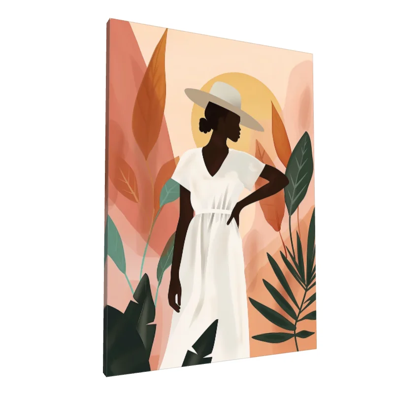 Tablou canvas: Femeie în Pălărie cu Elemente Vegetale