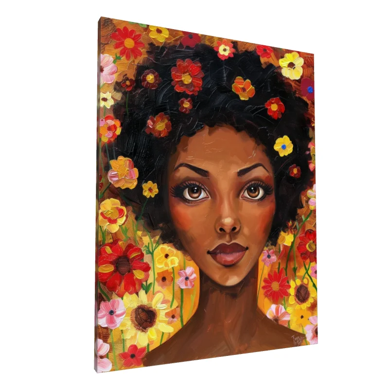 Tablou canvas: Portret de Femeie cu Flori Colorate