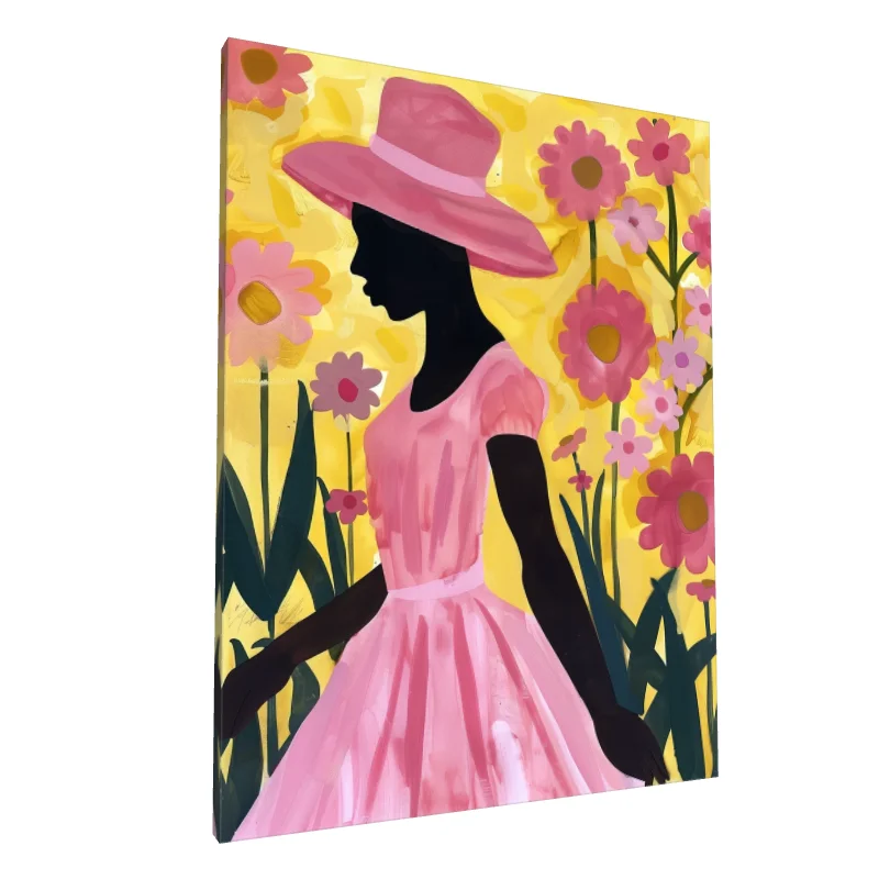 Tablou canvas: Siluetă Elegantă în Grădină cu Flori