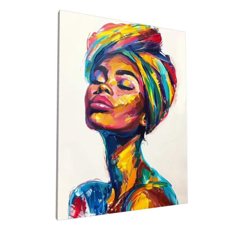 Tablou canvas: Portret Vibrant cu Turban Multicolor - Image 1