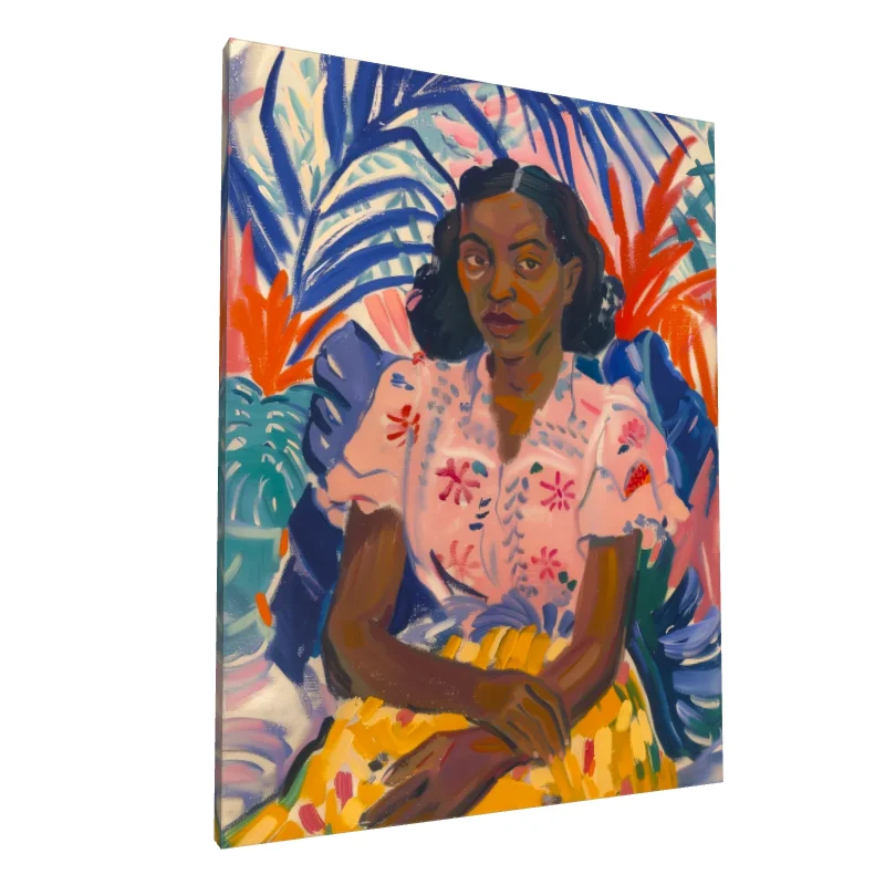 Tablou canvas: Portret African cu Elemente Vegetale - Image 1