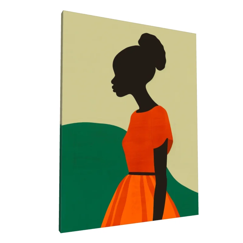 Tablou canvas: Siluetă Elegantă cu Rochie Portocalie - Image 1