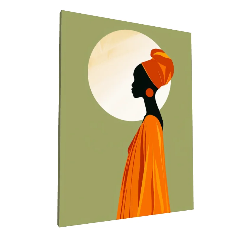 Tablou canvas: Siluetă Africană cu Turban în Portocaliu