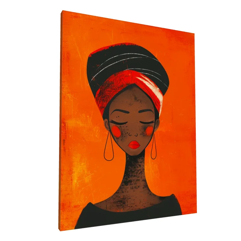 Tablou canvas: Portret Femeie cu Turban Roșu și Negru - Image 1