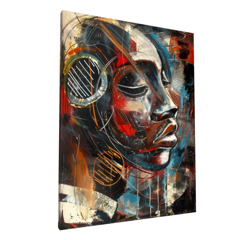 Tablou canvas: Portret Abstract cu Motive Africane - Image 1
