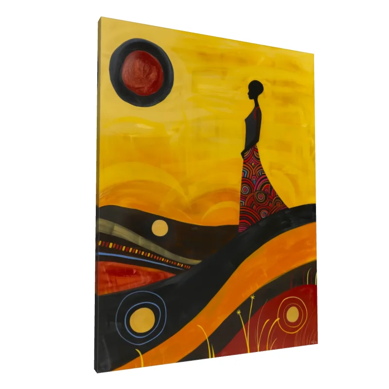 Tablou canvas: Siluetă Africană sub Soarele Auriu - Image 1