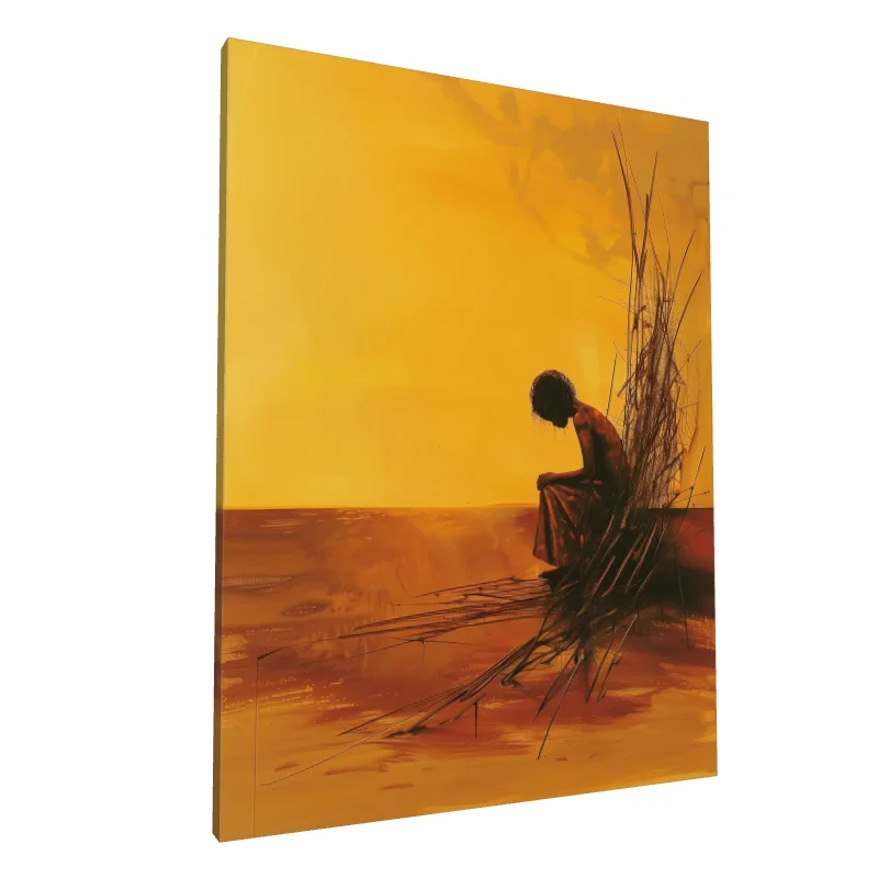 Tablou canvas: Siluetă Meditativă pe Fundal Galben