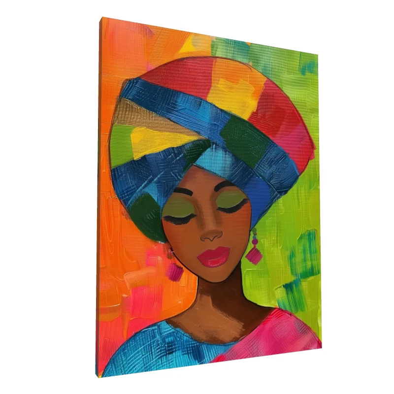 Tablou canvas: Portret Femeie cu Turban Multicolor (2)