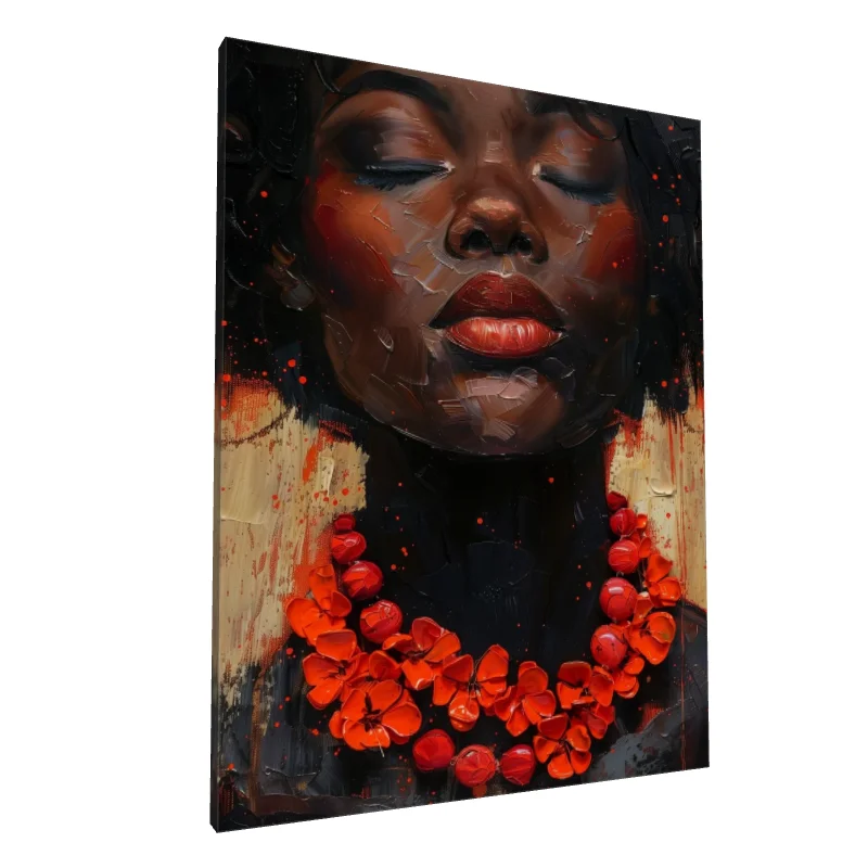 Tablou canvas: Portret Expresiv cu Colier Roșu