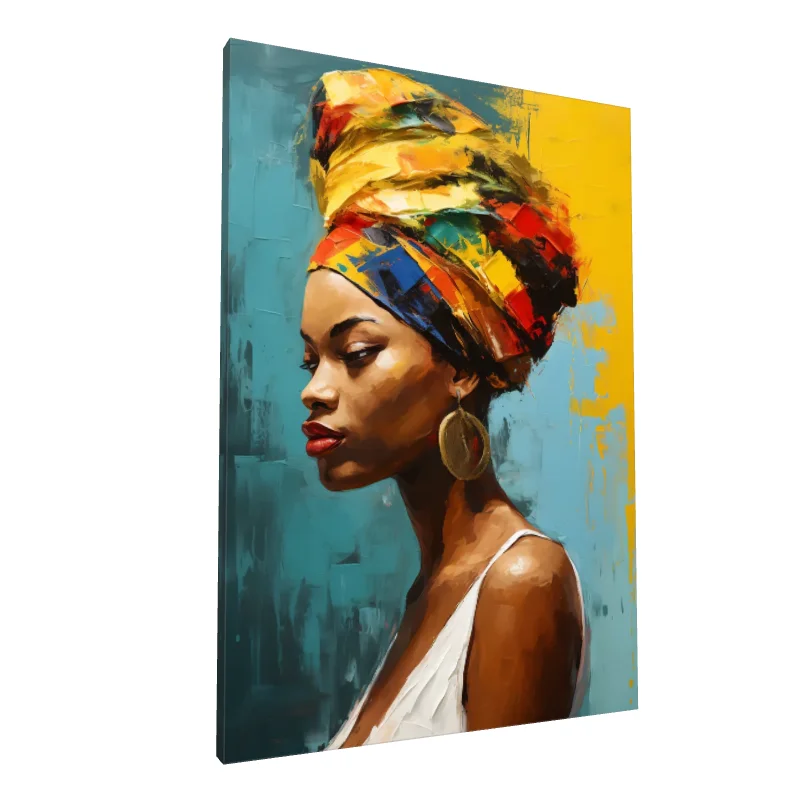 Tablou canvas: Portret de Femeie cu Turban Multicolor (2) - Image 1