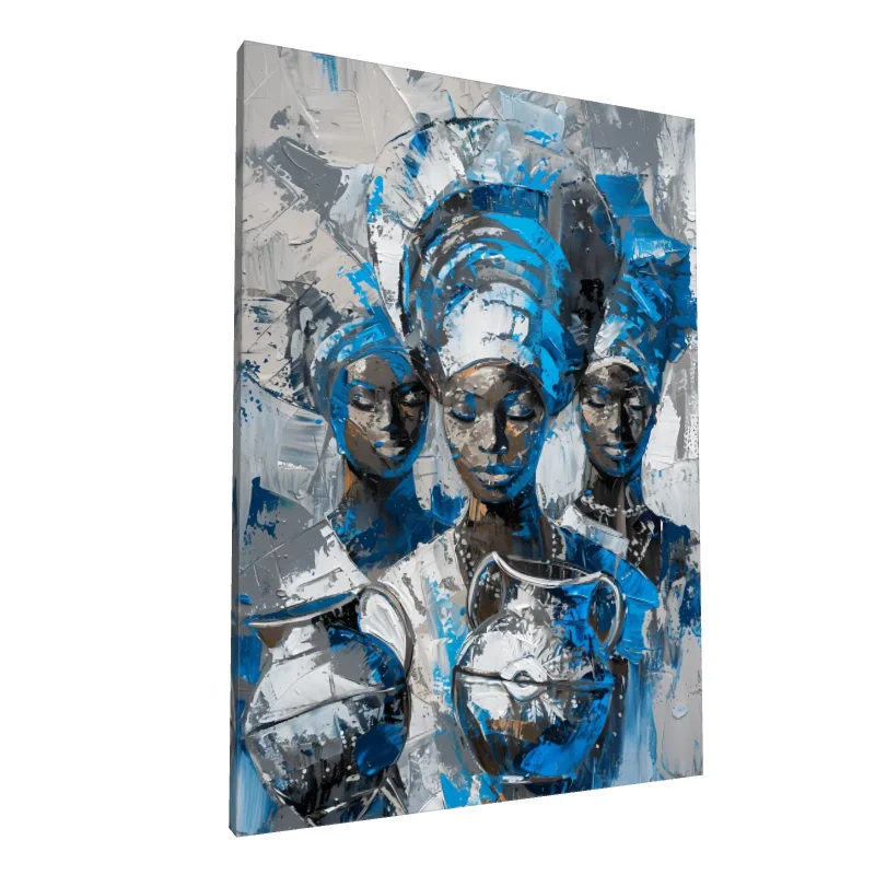 Tablou canvas: Portret African în Tonuri de Albastru și Gri - Image 1