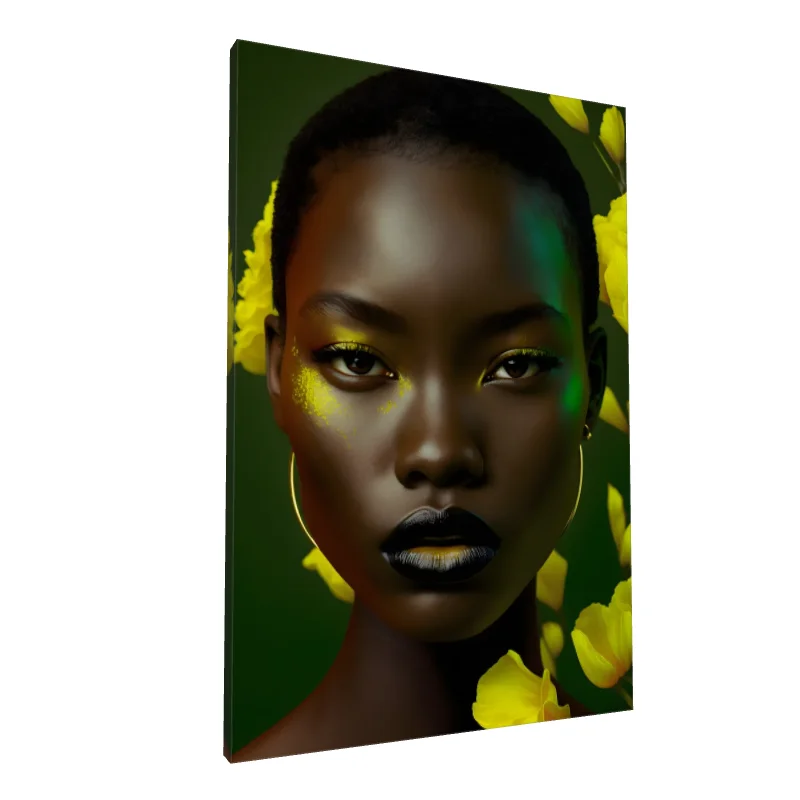 Tablou canvas: Portret cu Accente Florale și Culori Vibrante - Image 1