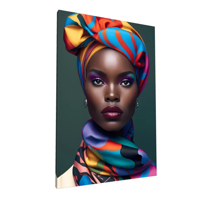 Tablou canvas: Portret Vibrant cu Turban Multicolor 2 - Image 1