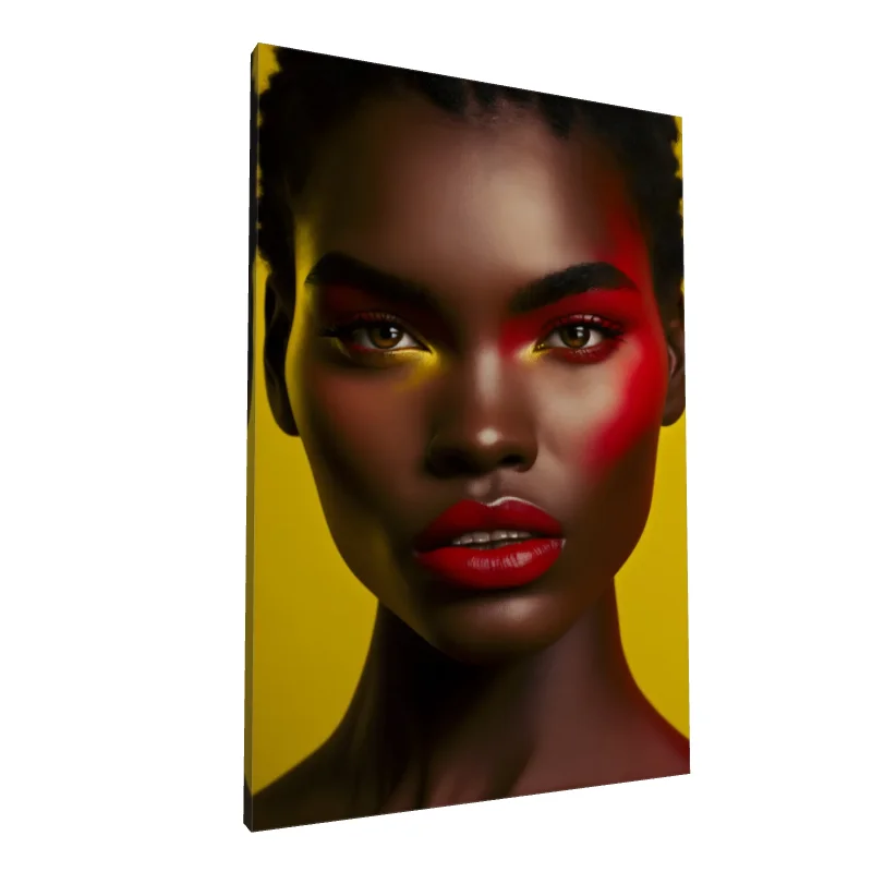 Tablou canvas: Portret Vibrant cu Accente Roșii și Galbene