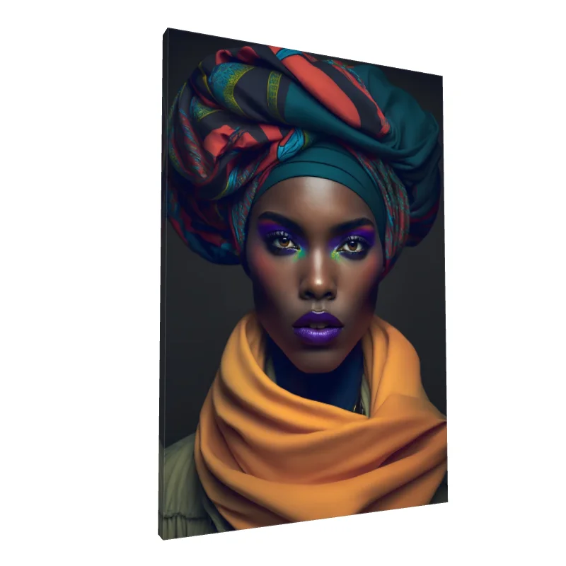 Tablou canvas: Portret cu Turban și Eșarfă Colorată
