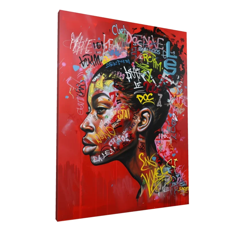 Tablou canvas: Portret Graffiti cu Elemente Culturale Africane
