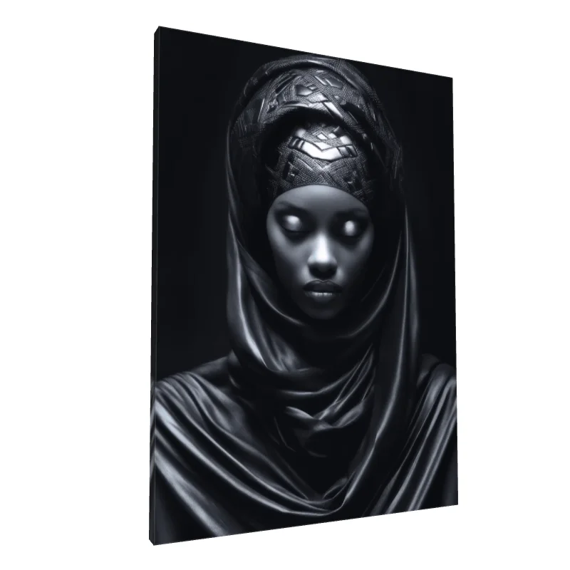 Tablou canvas: Portret Monocrom de Femeie în Eșarfă - Image 1