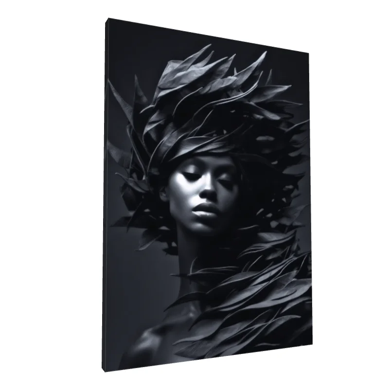 Tablou canvas: Portret Monocrom cu Elemente Naturale - Image 1
