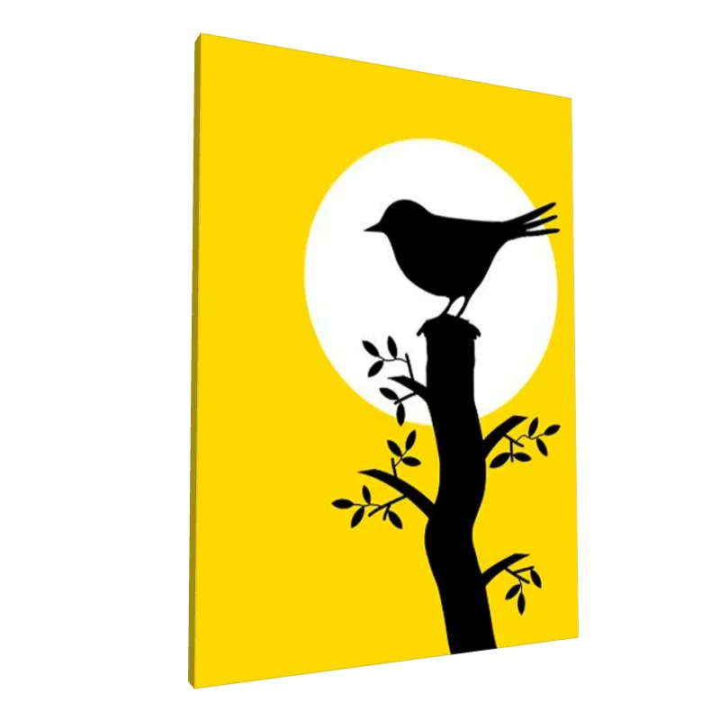 Tablou canvas: Pasăre Siluetată pe Fundal Galben