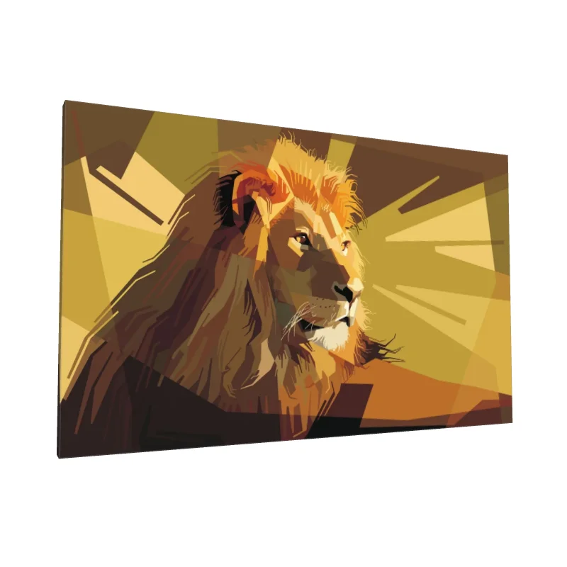 Tablou canvas: Portret Geometric de Leu în Tenta Galben-Maronie - Image 1