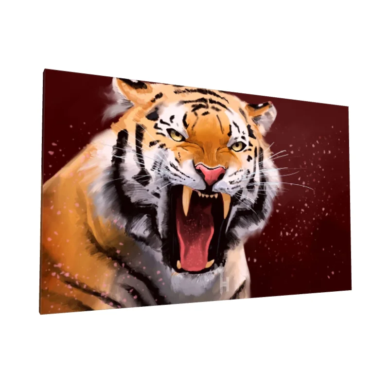 Tablou canvas: Portret Tigru Furios pe Fundal Roșu