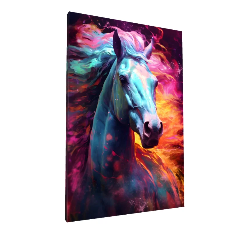 Tablou canvas: Cal în Culori Vii cu Fundal de Flăcări