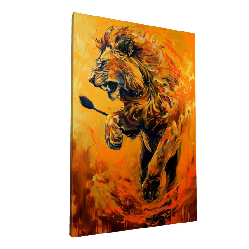 Tablou canvas: Leu Pictat în Tonuri de Foc - Image 1