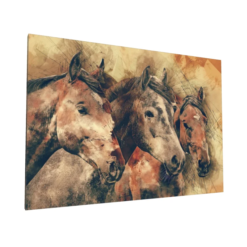 Tablou canvas: Tripletă de Cai în Tonuri Pământii