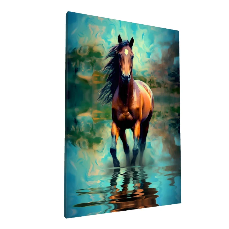 Tablou canvas: Cal în Apă cu Fundal Albastru - Image 1