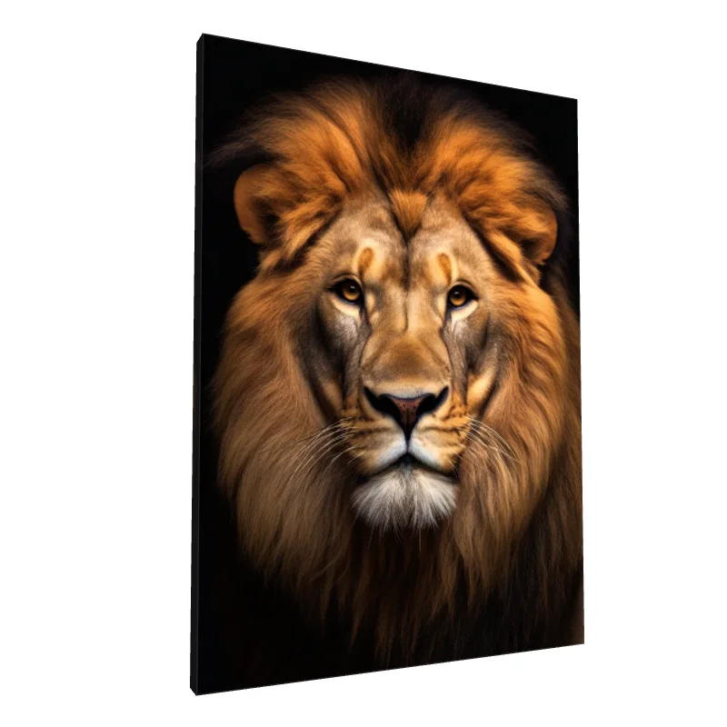 Tablou canvas: Portret Realist de Leu pe Fundal Negru - Image 1