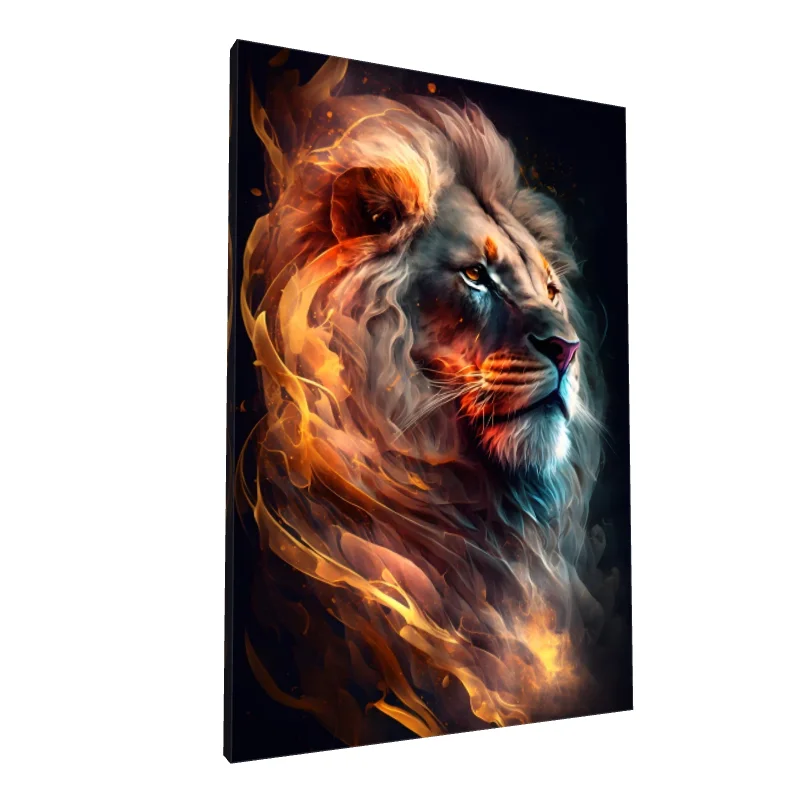 Tablou canvas: Leu Majestic în Flăcări