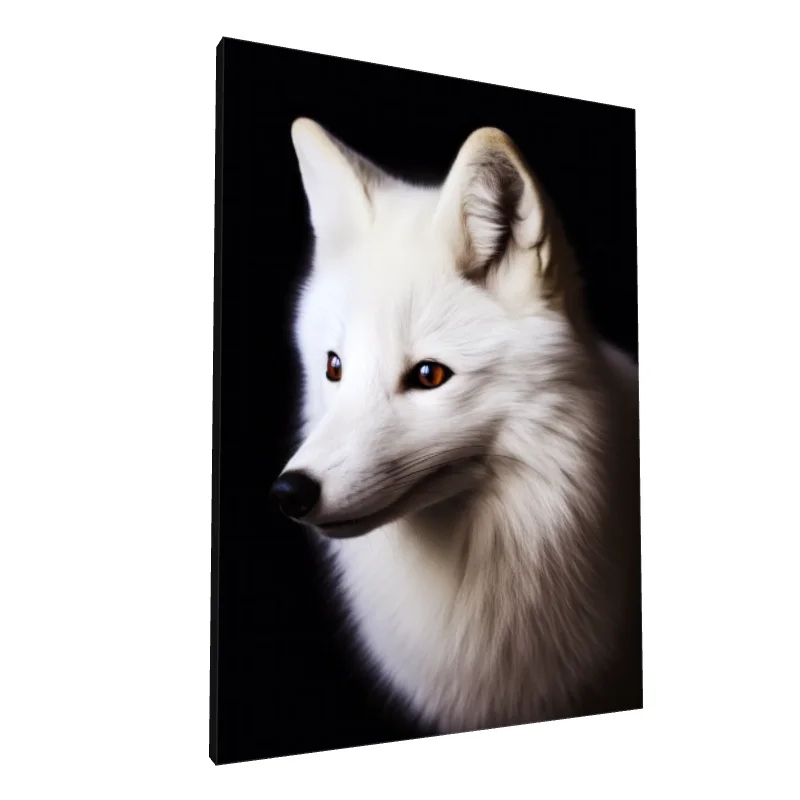 Tablou canvas: Portret Vulpe Albă pe Fundal Negru - Image 1