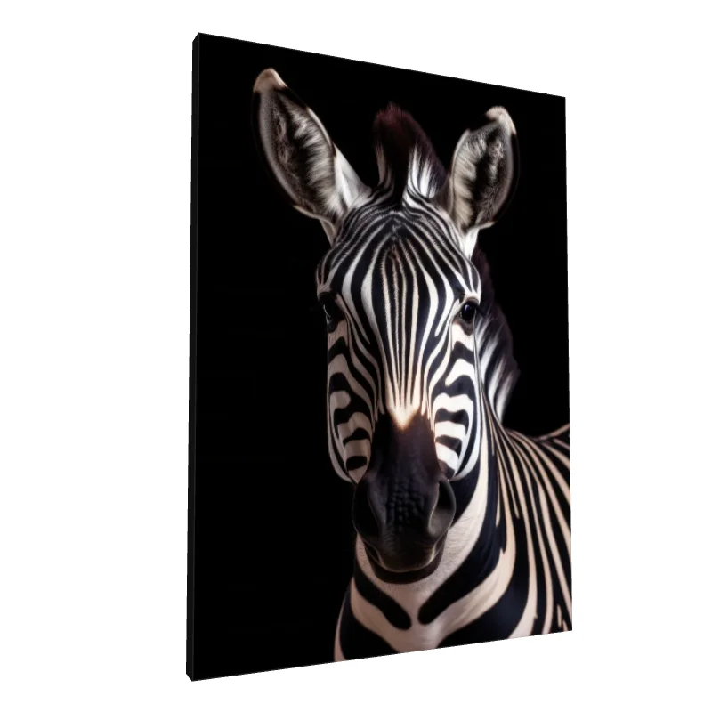 Tablou canvas: Portret Realist de Zebră pe Fundal Negru (2) - Image 1