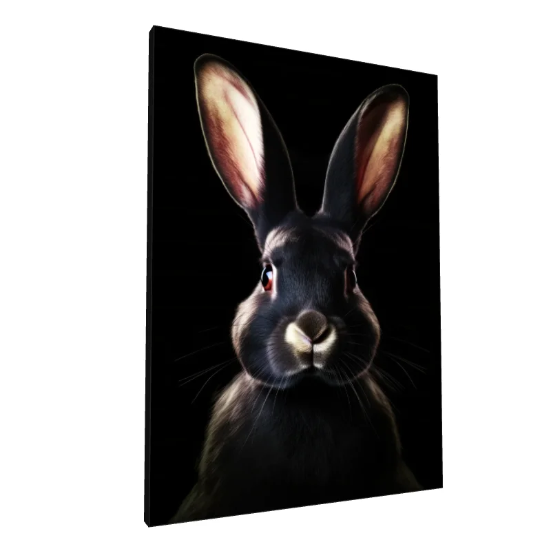 Tablou canvas: Portret Iepure Realist pe Fundal Negru - Image 1