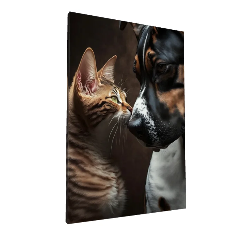 Tablou canvas: Pisică și Câine Portret Realist - Image 1