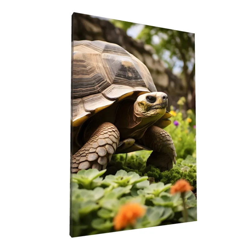 Tablou canvas: Broască Țestoasă în Grădină Viu Colorată - Image 1