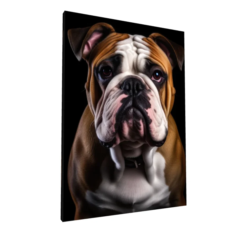 Tablou canvas: Portret Bulldog Realist pe Fundal Negru - Image 1